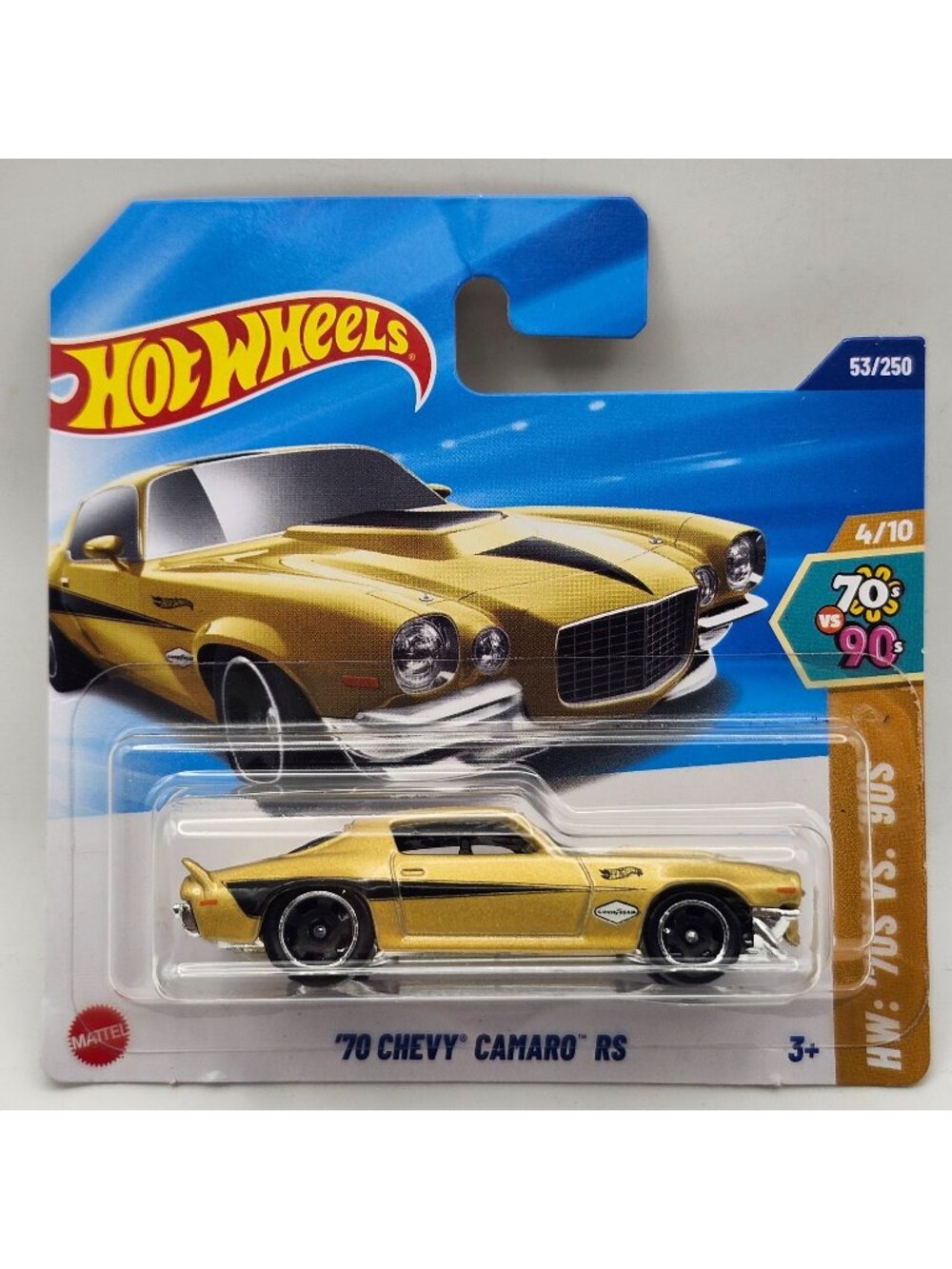 Hot Wheels 70 Chevy Camaro RS Gold HW 70s VS 90s Short Card 4/10 53/250